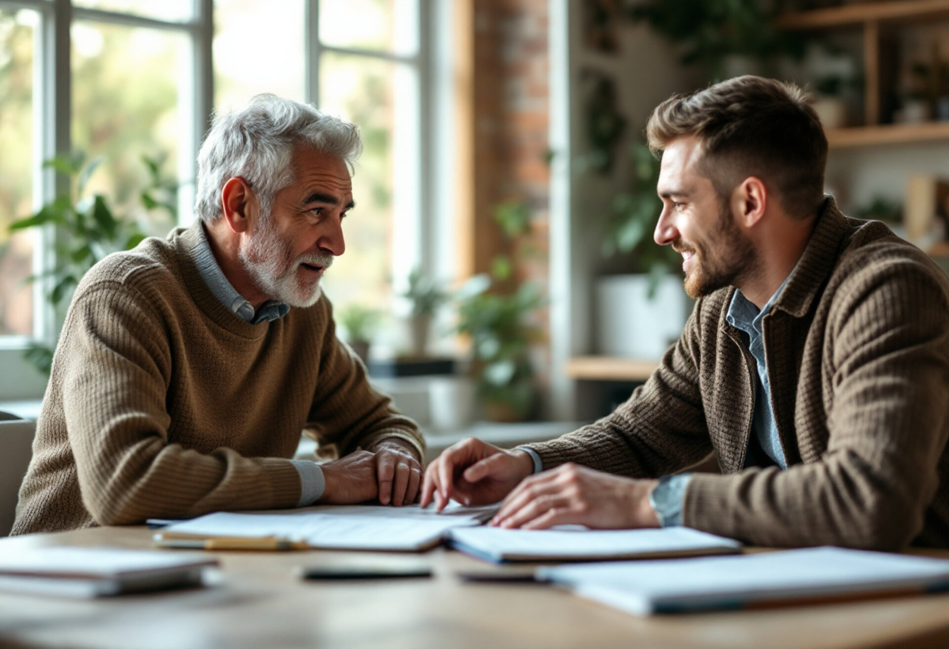 Independent insurance advisor walking a client through a plan comparison at a desk